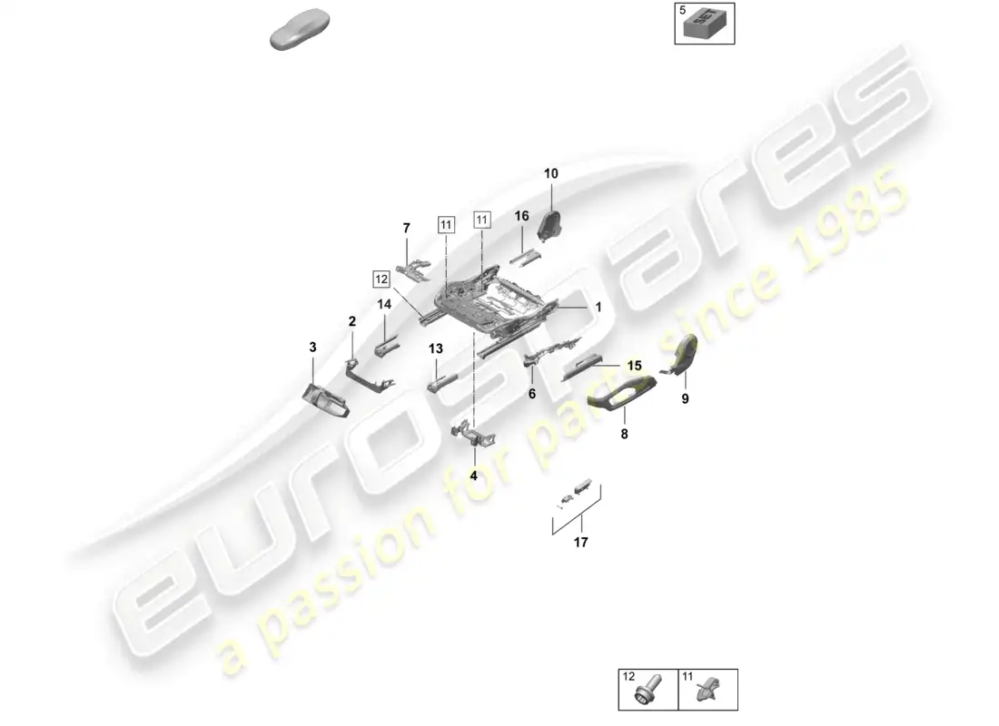 porsche 2025 (taycan 9j1-2) seat frame accessories sundry standard seat part diagram