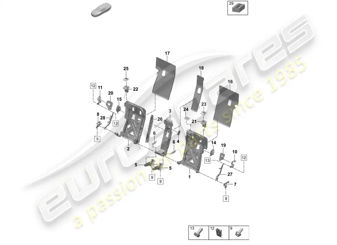 porsche 2026 (taycan 9j1-2) backrest frame comfort seat parts diagram