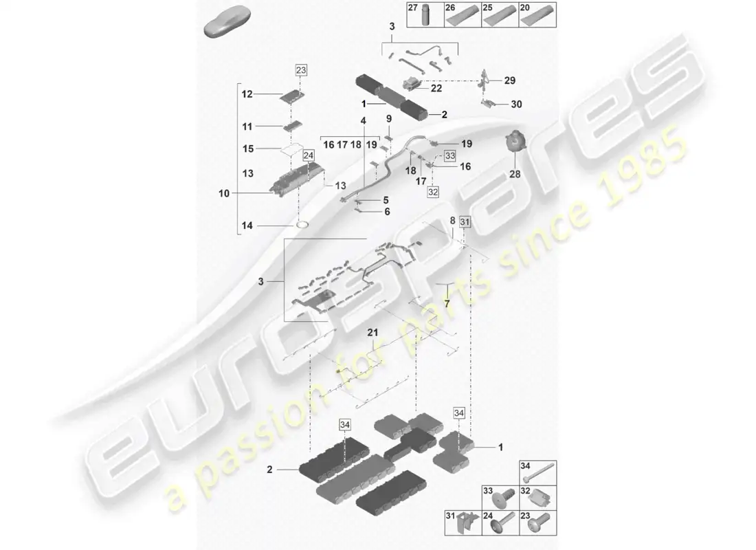 porsche 2022 (taycan 9j1-1) spare battery electric drive individual parts parts diagram