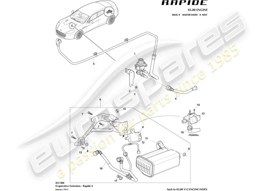 aston martin rapide (2010) evaporative emissions part diagram