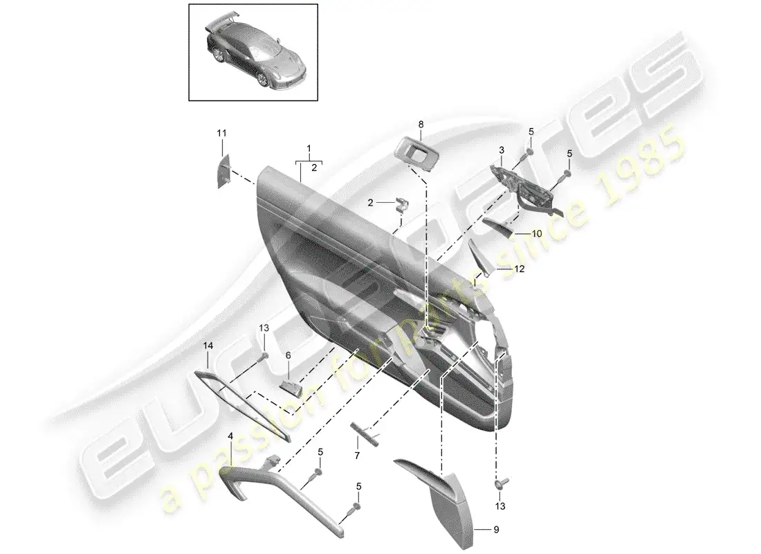 porsche 2018 (991-2 turbo) door trim parts diagram