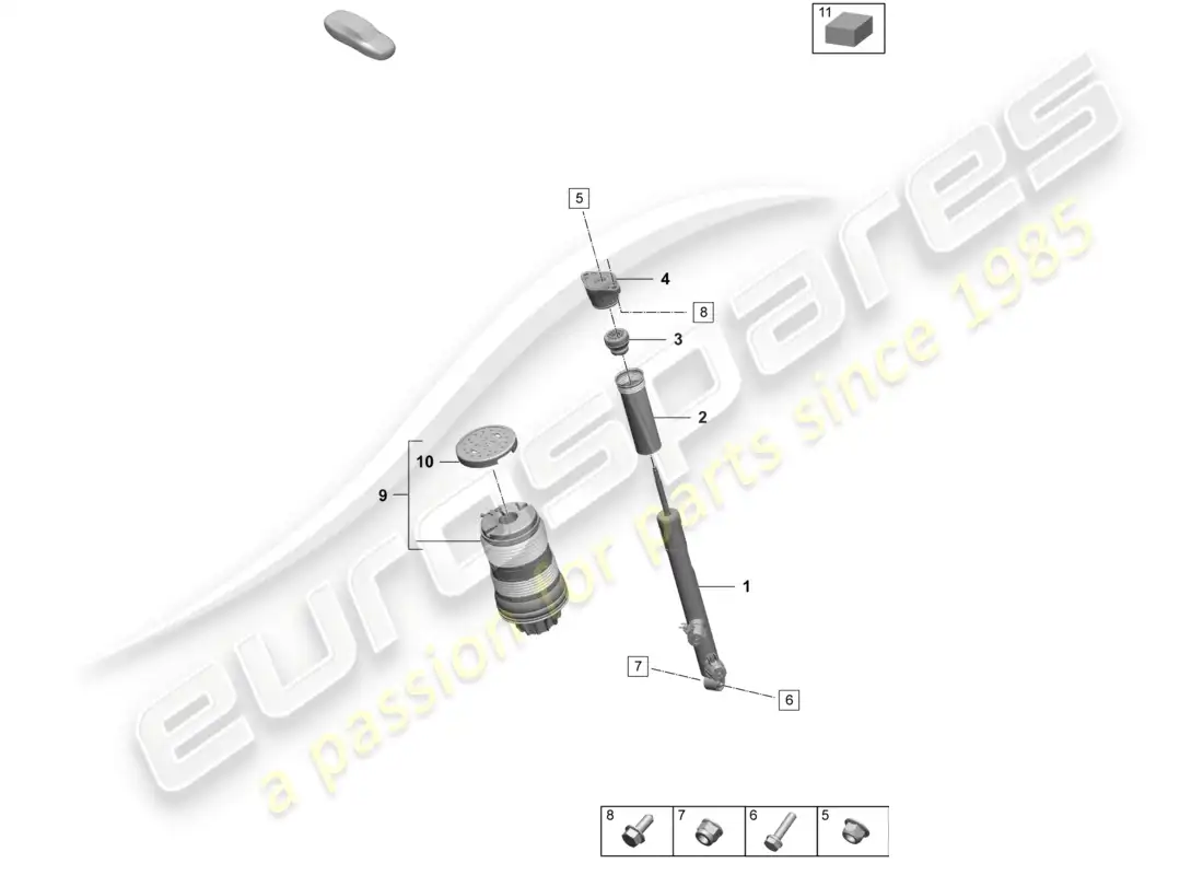 porsche 2026 (taycan 9j1-2) air suspension shock absorbers parts diagram
