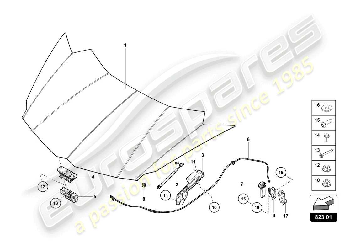 lamborghini lp720-4 roadster 50 (2014) bonnet front parts diagram