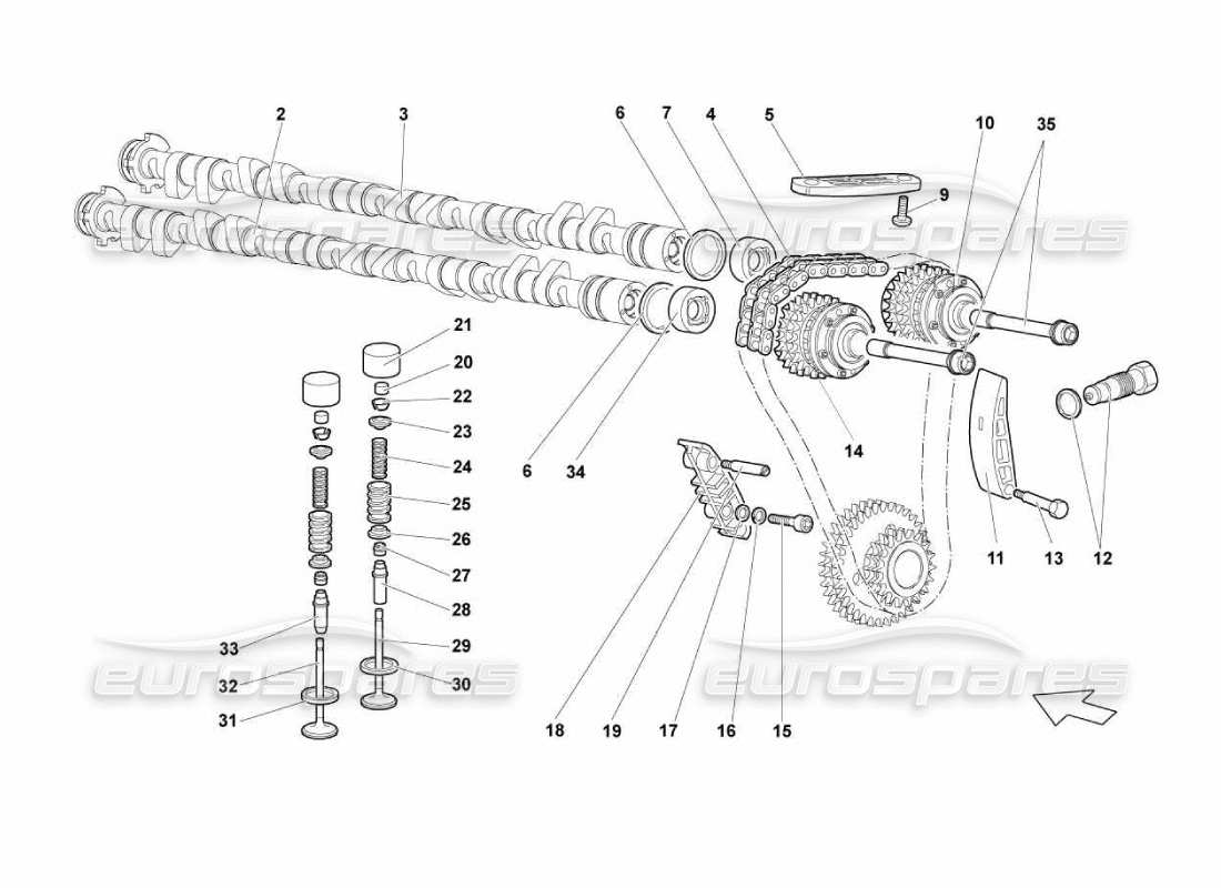 lamborghini murcielago lp670 rh head timing system part diagram