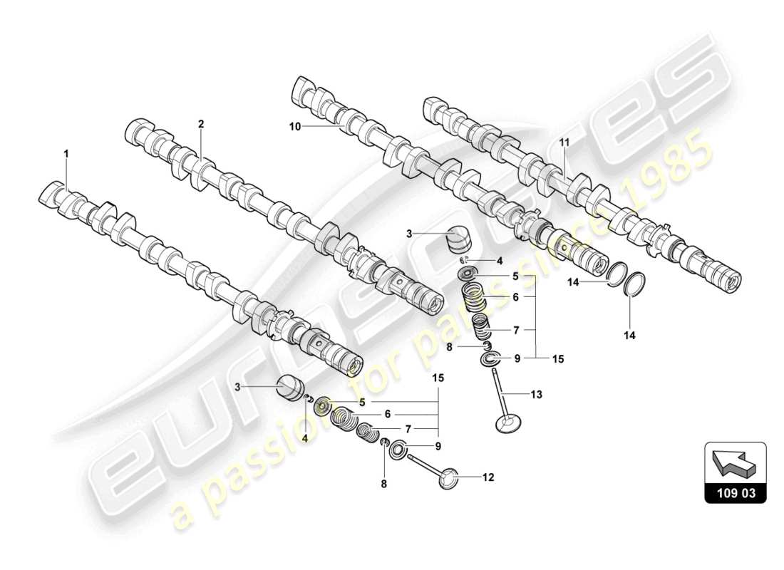 lamborghini sian (2020) camshaft, valves part diagram