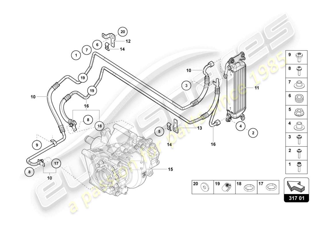 lamborghini lp700-4 roadster (2016) oil cooler rear parts diagram