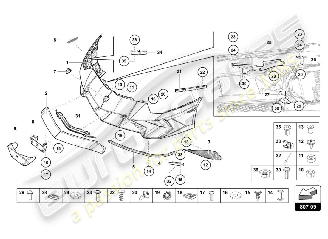 lamborghini 2015 (lp750-4 sv coupe) bumper, complete part diagram