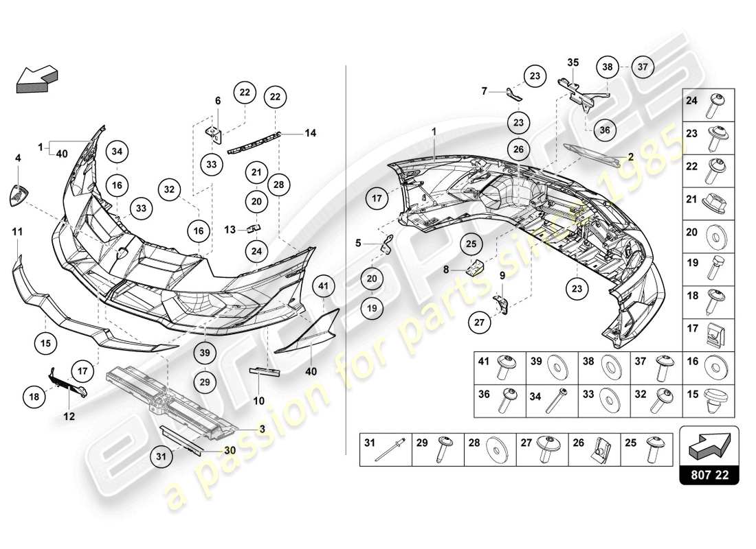 lamborghini 2019 (lp770-4 svj coupe) bumper, complete parts diagram