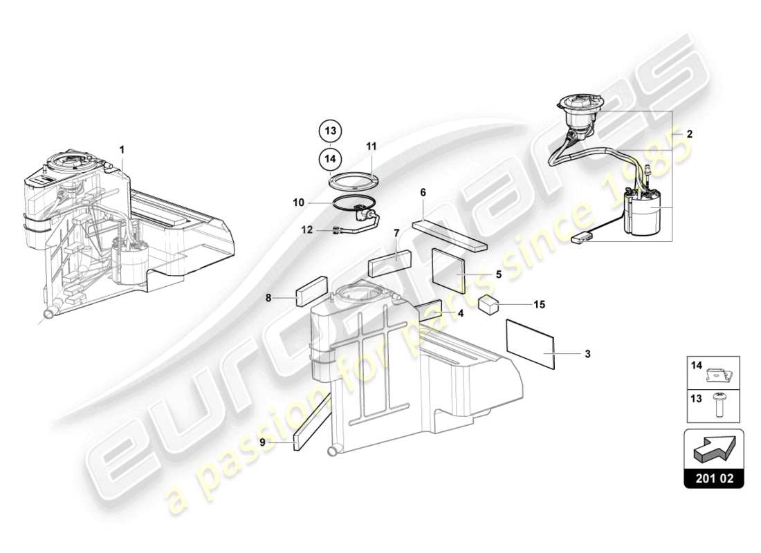 lamborghini lp740-4 s coupe (2018) fuel tank left parts diagram