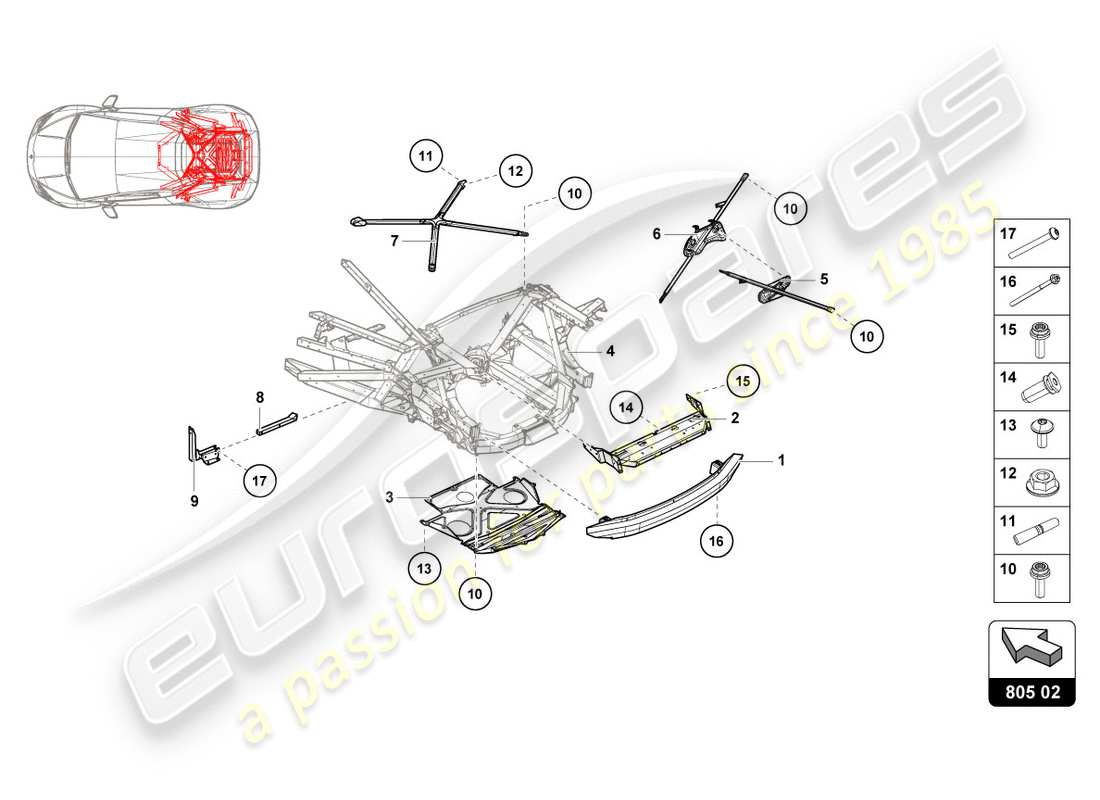 lamborghini lp580-2 coupe (2019) chassis rear, outer part diagram