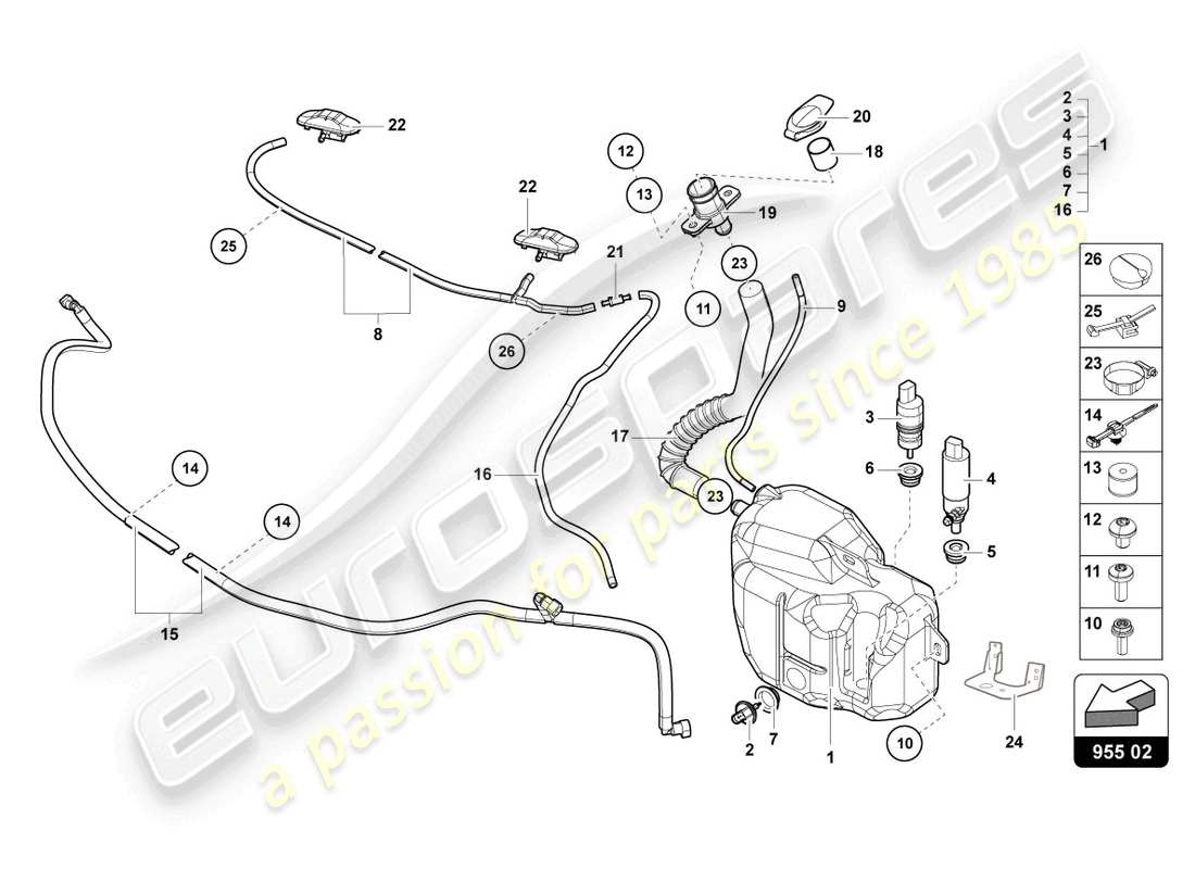 lamborghini lp740-4 s roadster (2021) windscreen washer system parts diagram