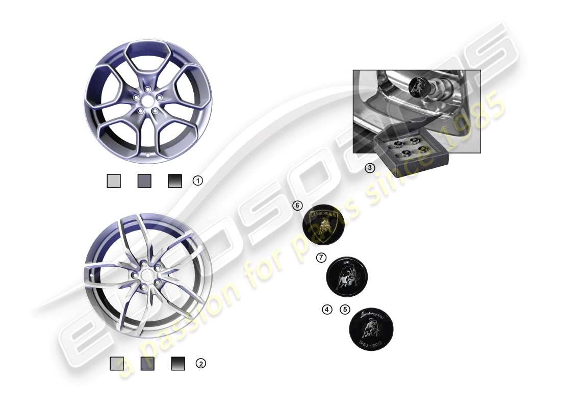 lamborghini accessories (lp580-2 coupe) 1 set of aluminium rims part diagram
