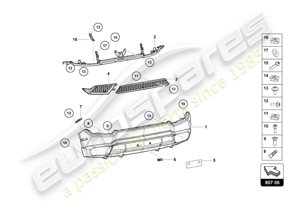 lamborghini 2019 (lp580-2 spyder) bumper, complete rear part diagram