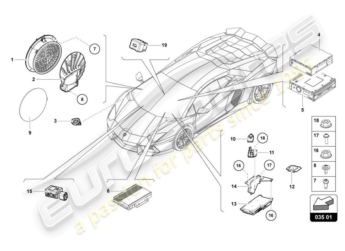 lamborghini lp740-4 s coupe (2020) radio unit part diagram