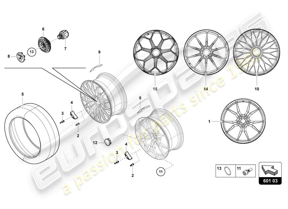 lamborghini lp740-4 s roadster (2018) wheels/tyres front parts diagram
