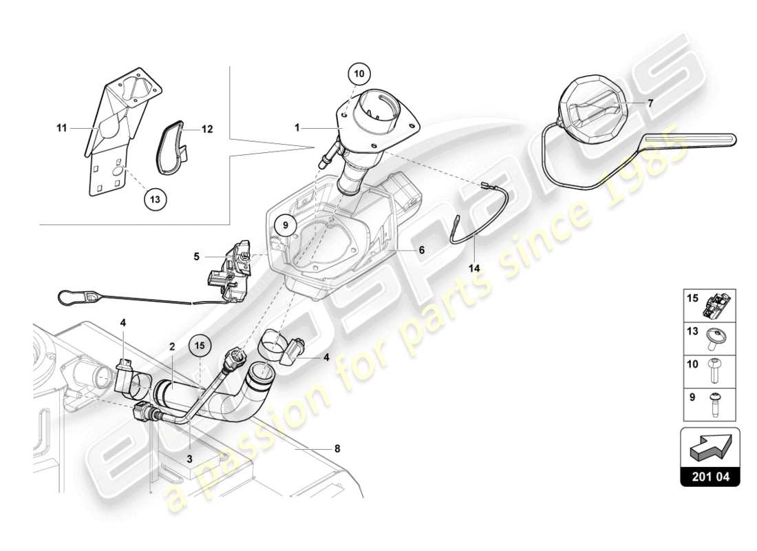 lamborghini lp740-4 s roadster (2018) fuel filler neck with restric parts diagram
