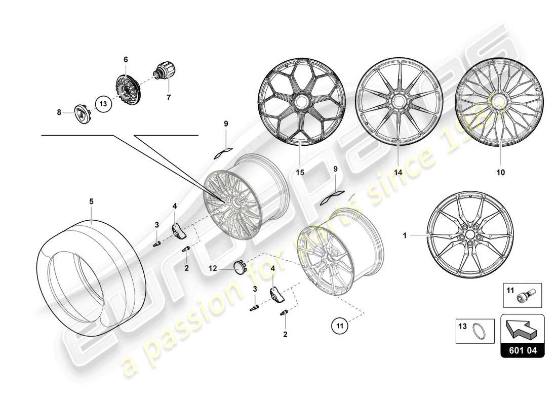 lamborghini lp740-4 s roadster (2018) wheels/tyres rear parts diagram