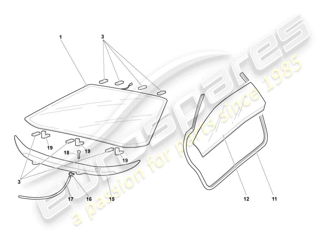 lamborghini murcielago roadster (2005) window glasses parts diagram