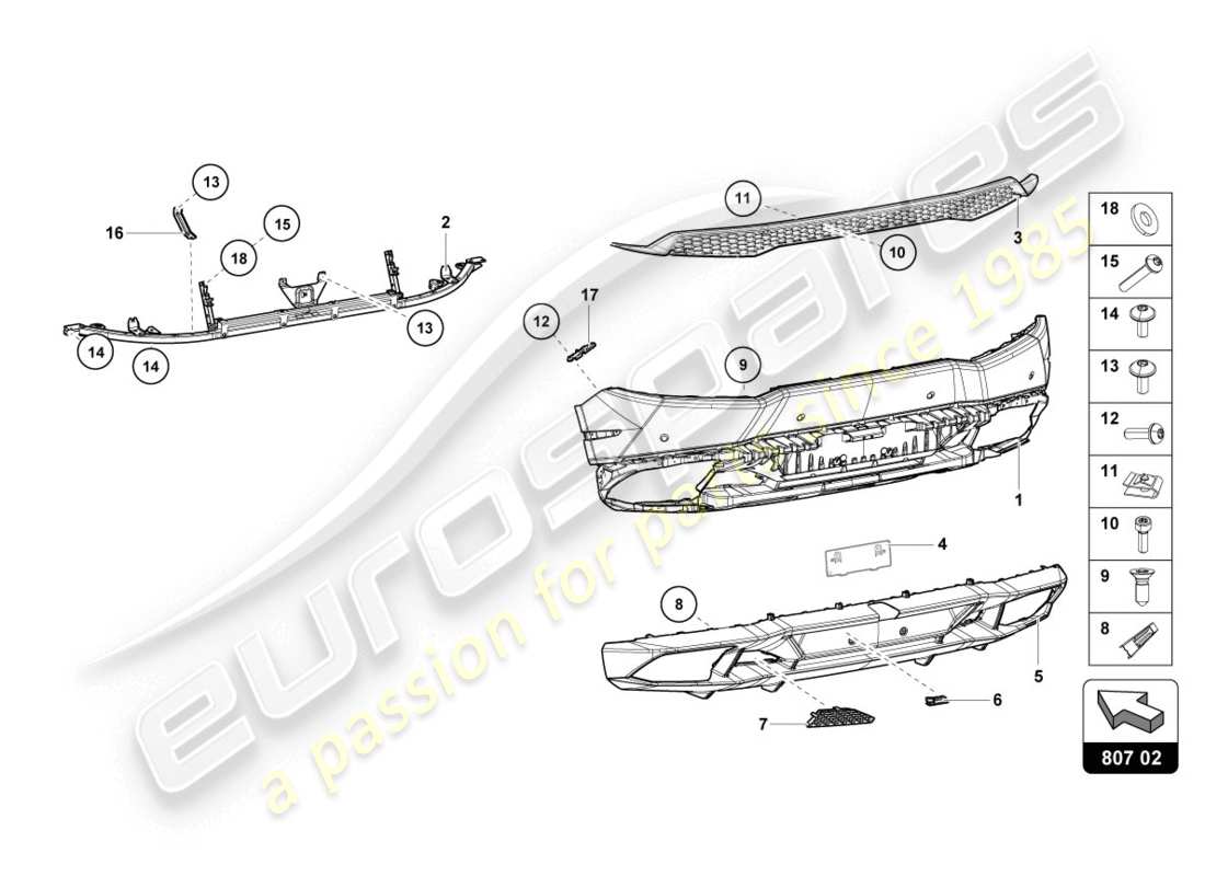 lamborghini lp610-4 coupe (2017) bumper, complete part diagram