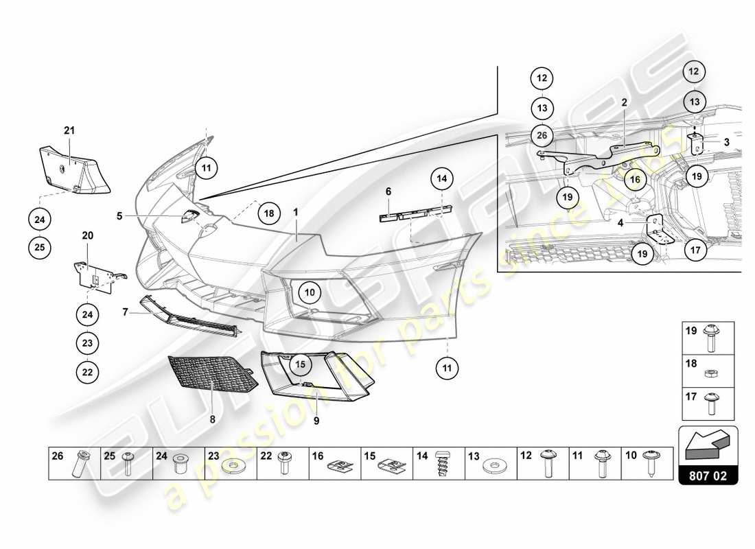 lamborghini lp700-4 coupe (2012) bumper, complete part diagram