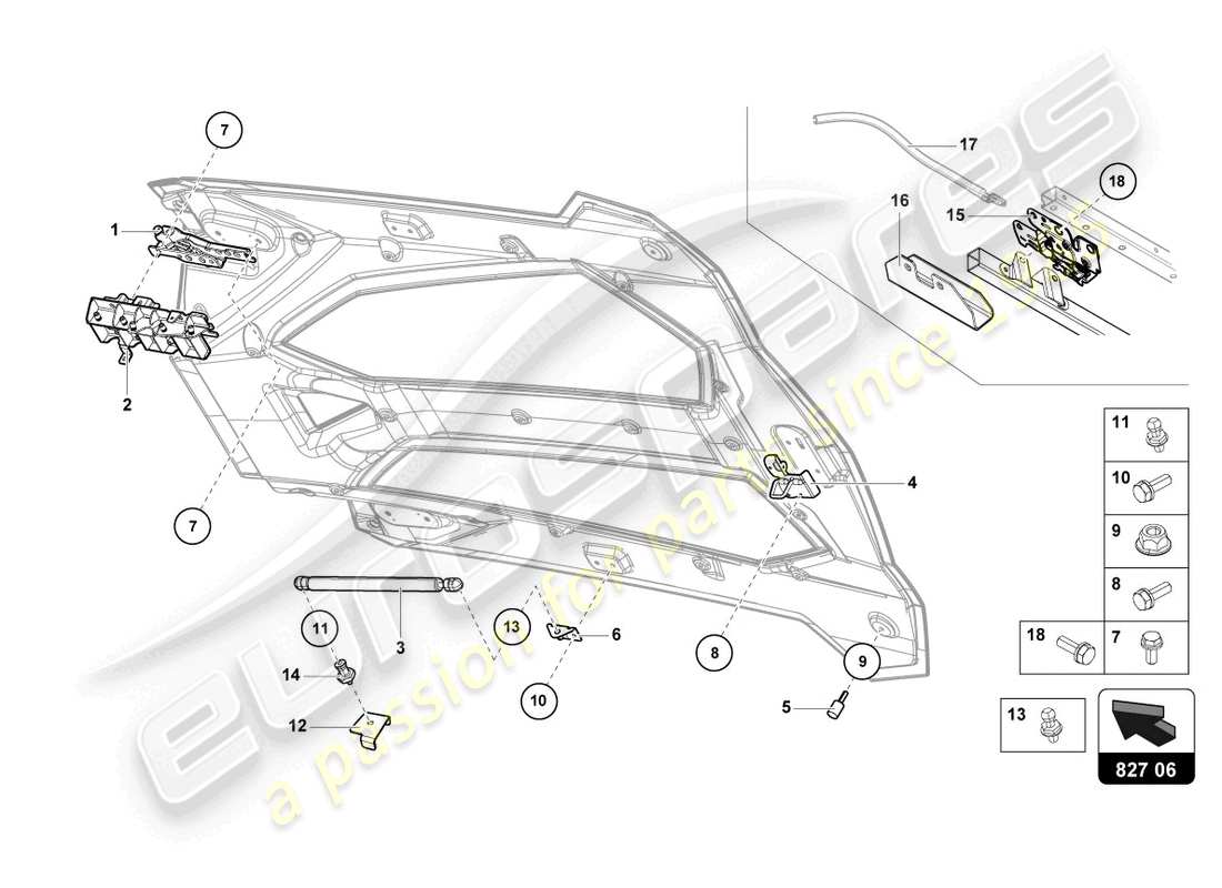 lamborghini 2017 (lp700-4 roadster) engine cover with insp. cover parts diagram