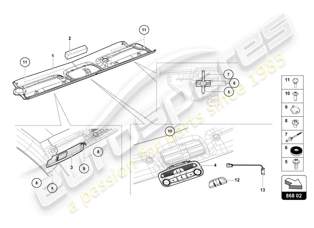 lamborghini lp700-4 coupe (2015) roof frame trim part diagram