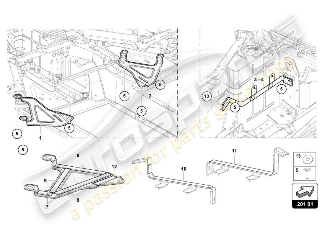 lamborghini lp770-4 svj coupe (2021) bracket for fuel tank part diagram