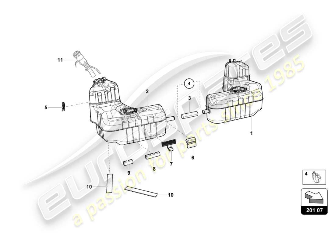 lamborghini performante coupe (2020) fuel tank part diagram