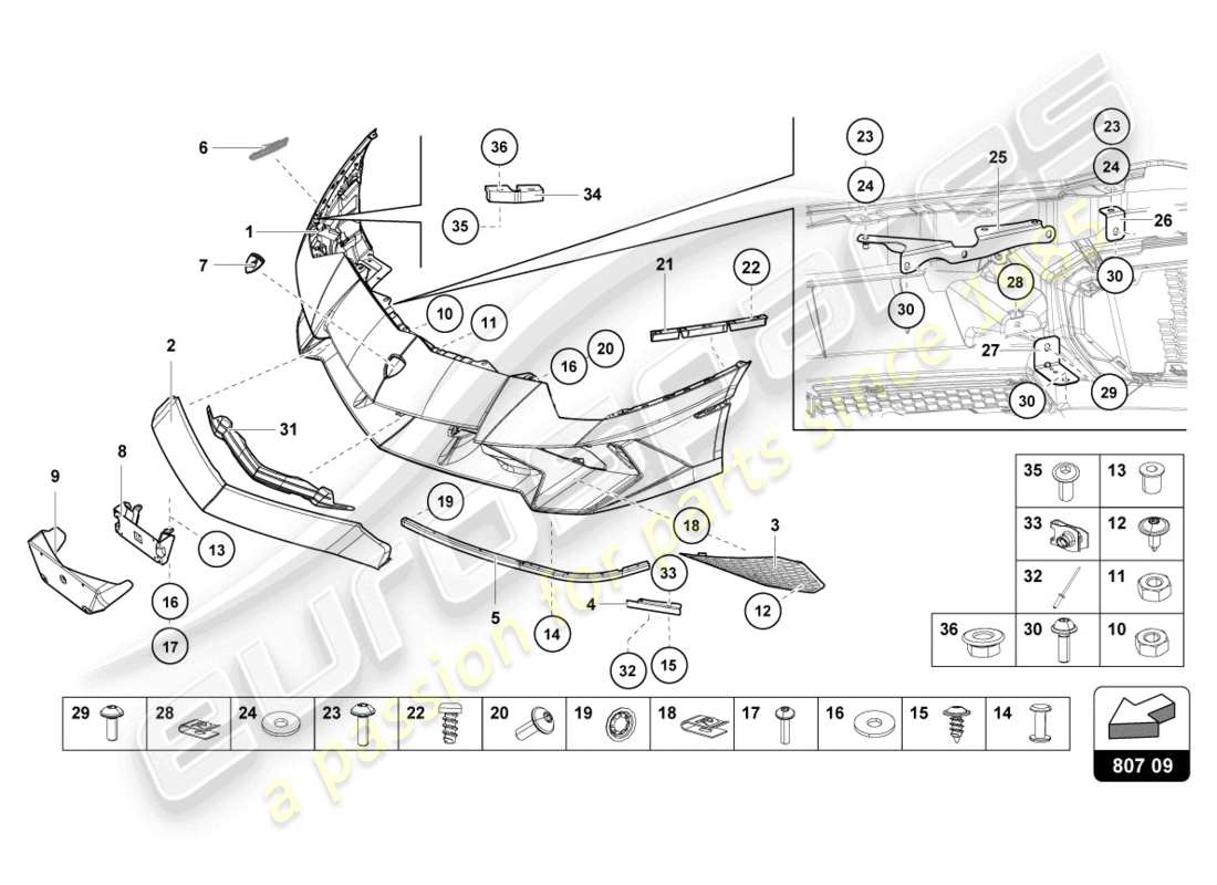 lamborghini lp750-4 sv roadster (2017) bumper, complete parts diagram