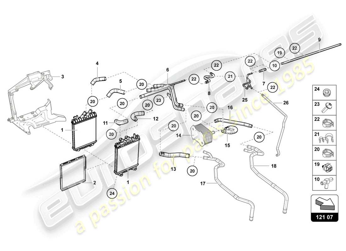 lamborghini 2021 (lp740-4 s roadster) additional cooler for coolant part diagram