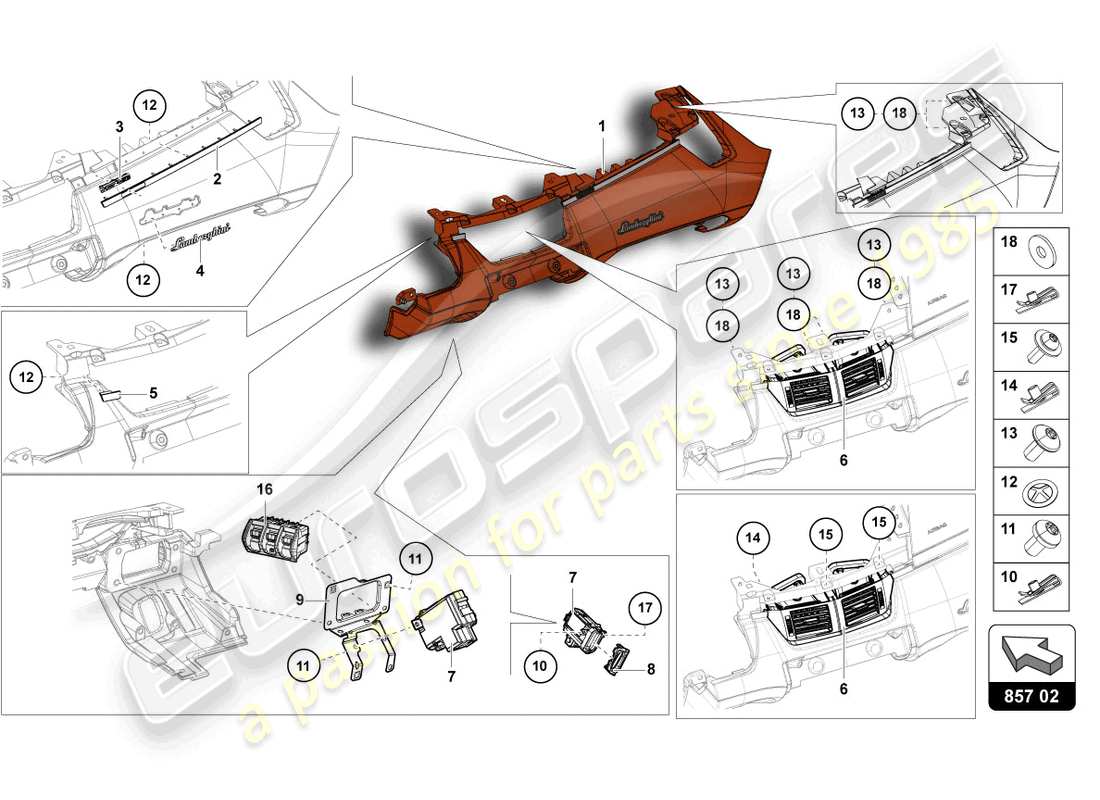 lamborghini lp700-4 roadster (2016) instrument panel parts diagram