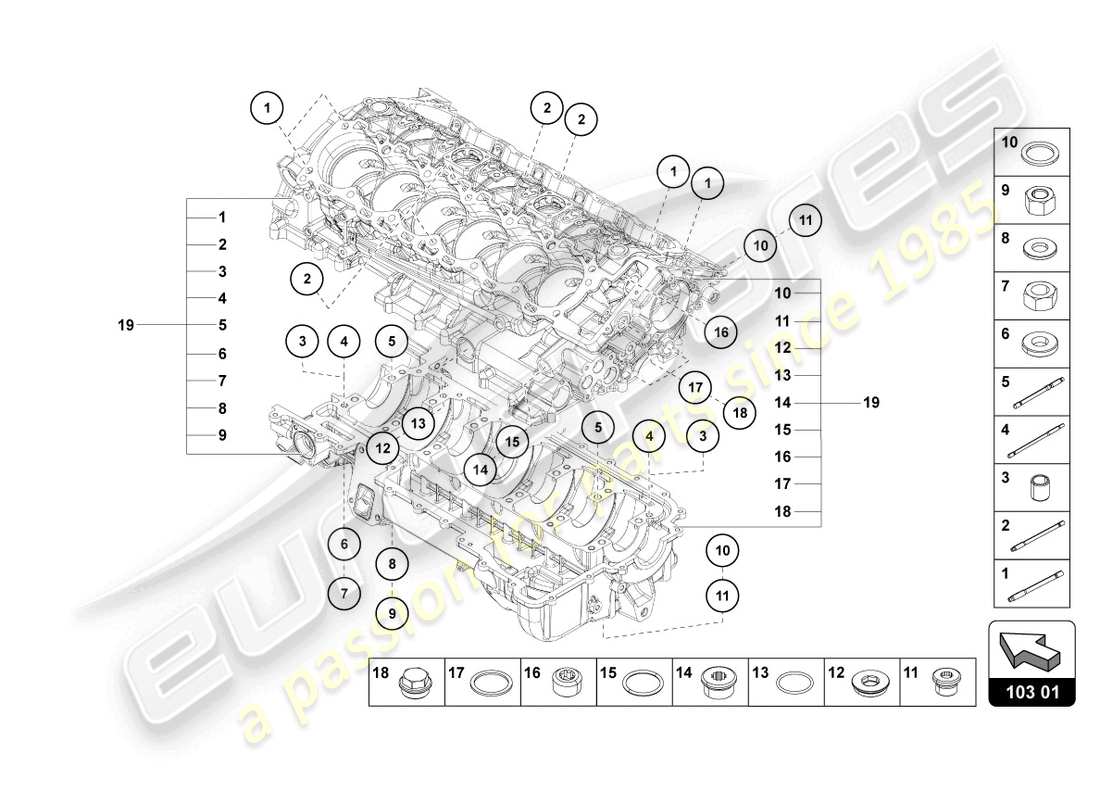 lamborghini lp750-4 sv coupe (2017) engine block parts diagram