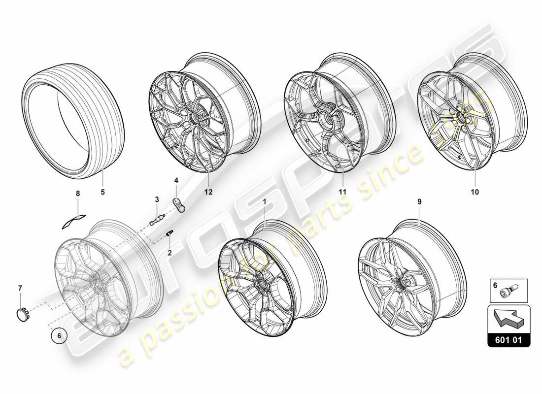 lamborghini 2020 (performante spyder) wheels/tyres front part diagram