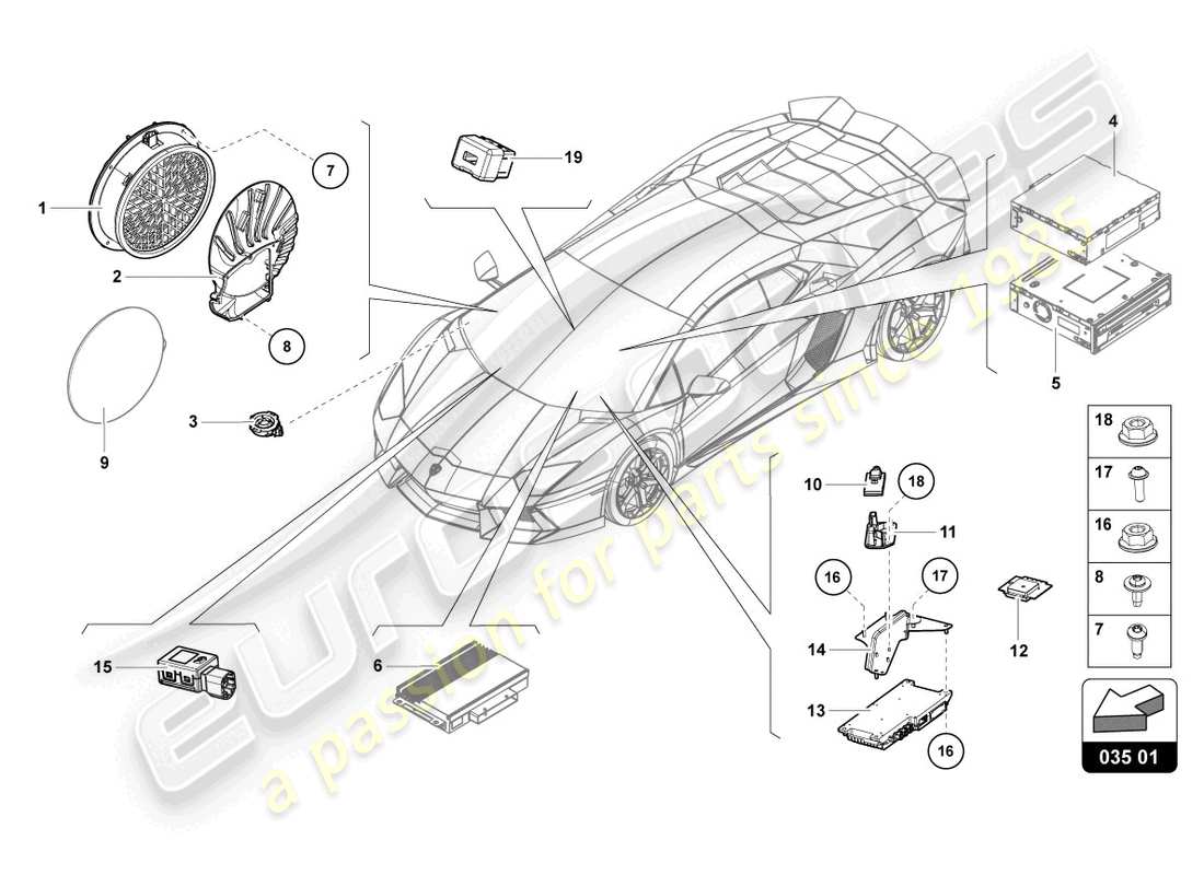 lamborghini 2019 (lp770-4 svj roadster) radio unit part diagram
