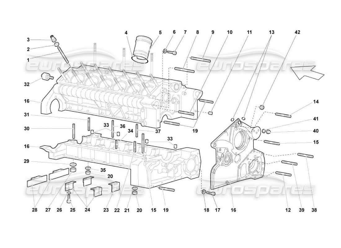 lamborghini murcielago lp670 crankcase and lower mount part diagram