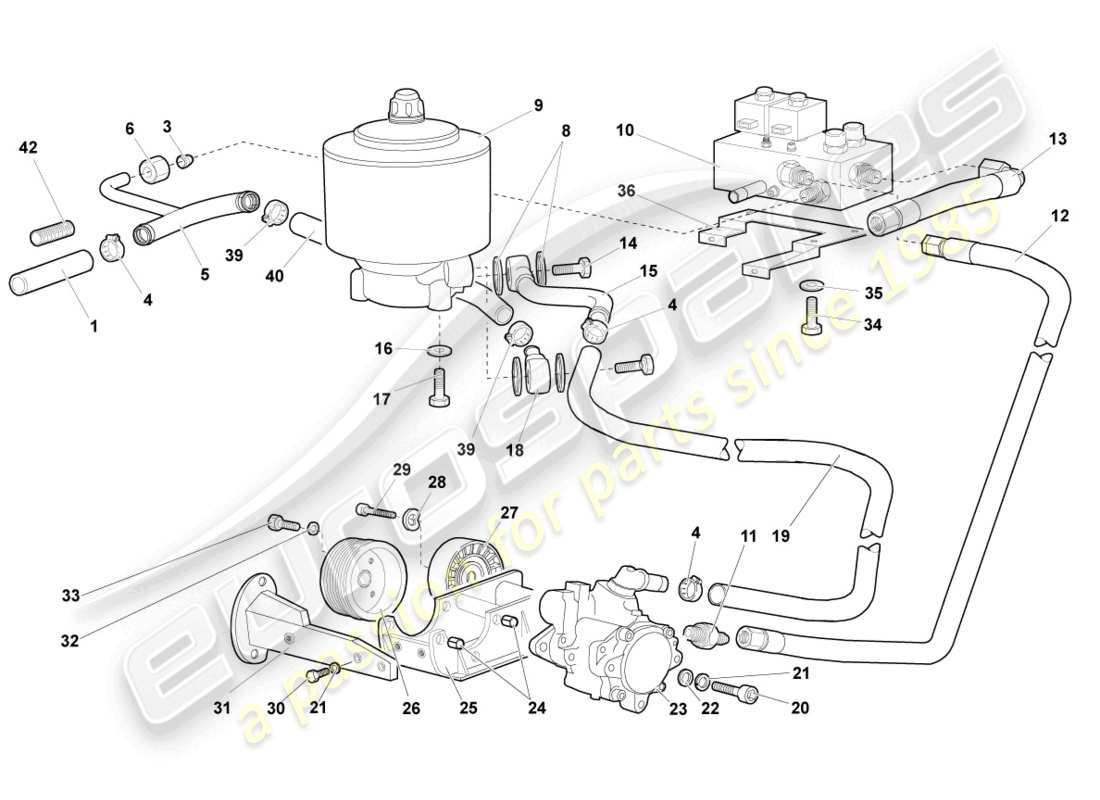 lamborghini murcielago roadster (2006) hydraulic system and fluid container with connect. pieces parts diagram