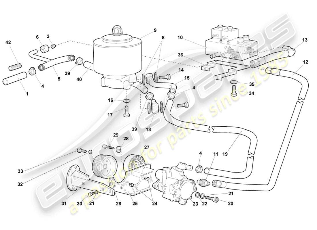 lamborghini murcielago roadster (2006) hydraulic system and fluid container with connect. pieces part diagram