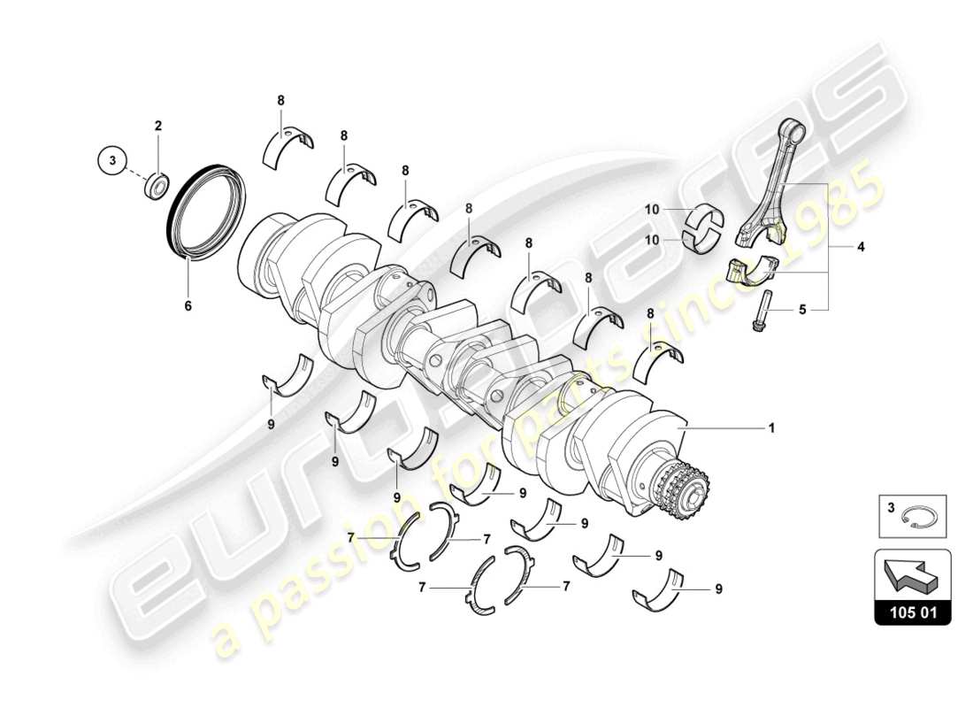 lamborghini 2016 (lp750-4 sv coupe) crankshaft with bearings part diagram