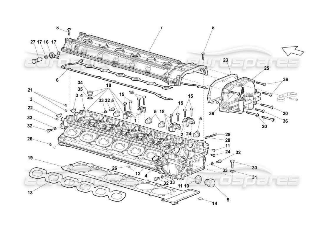 lamborghini murcielago lp670 lh cylinder head and cover part diagram