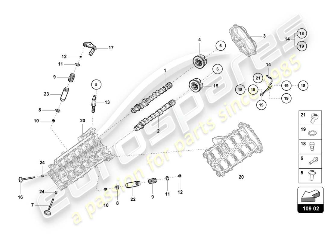 lamborghini performante coupe (2020) camshaft, valves part diagram