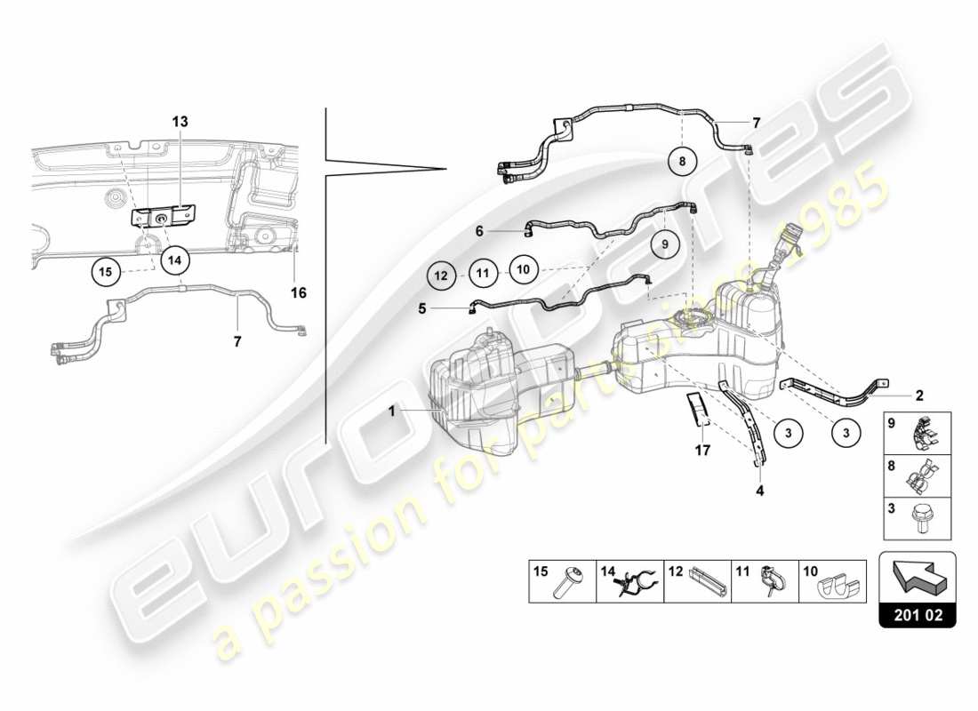 lamborghini performante coupe (2020) for fuel tank and fuel line fuel line fasteners part diagram