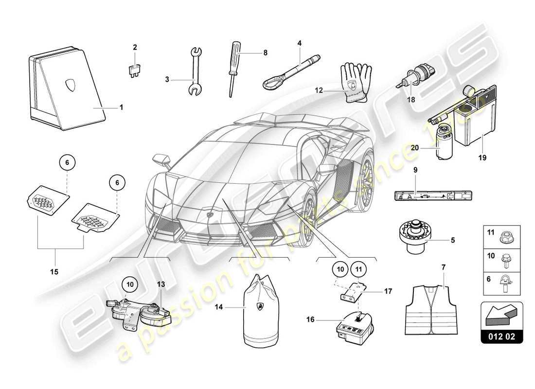 lamborghini lp740-4 s roadster (2019) vehicle tools part diagram