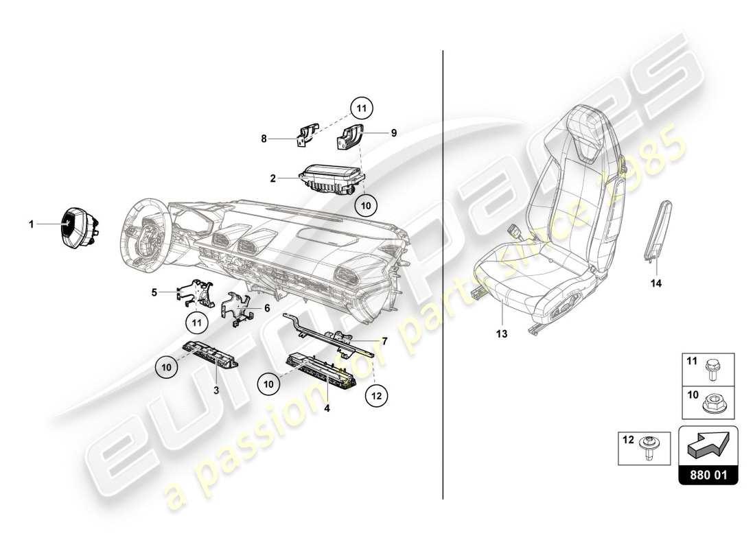 lamborghini performante coupe (2020) airbag part diagram