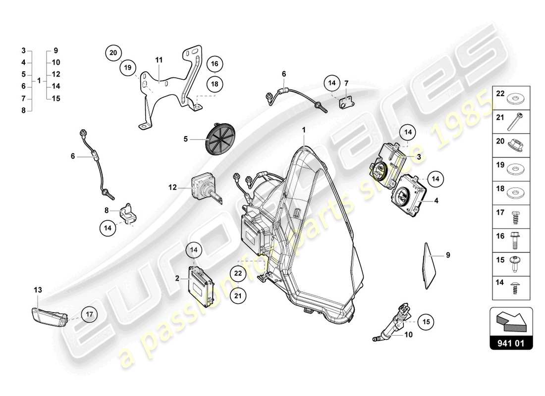 lamborghini lp700-4 coupe (2017) headlights part diagram