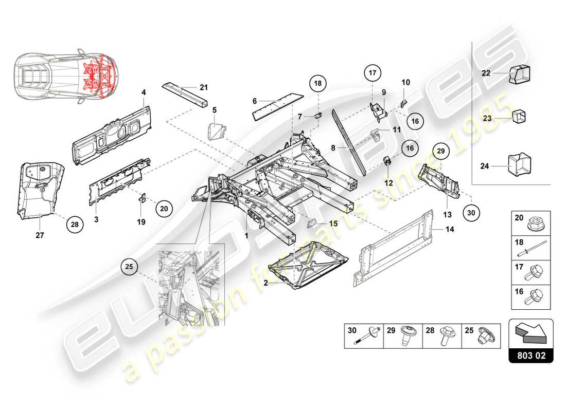 lamborghini evo coupe 2wd (2020) front frame parts diagram