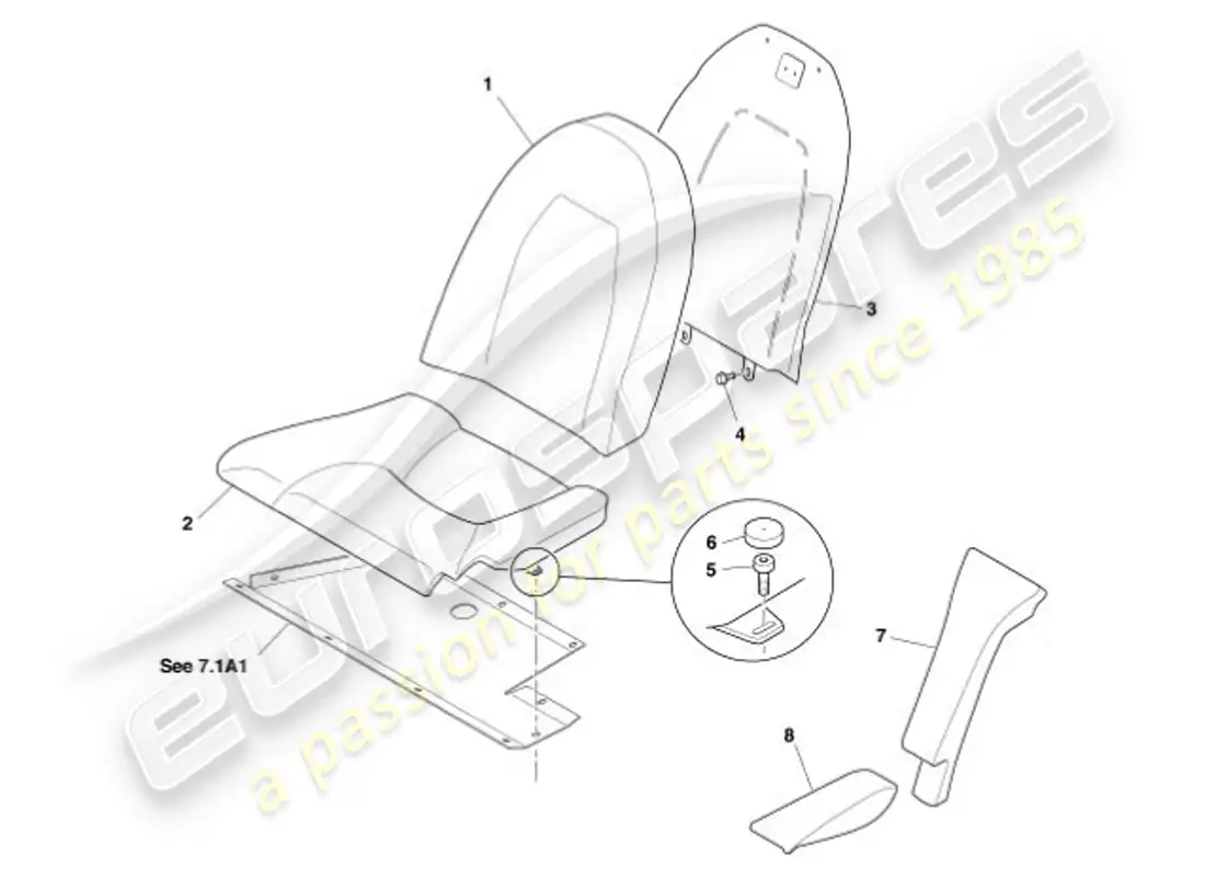 aston martin vanquish (2001) rear seats parts diagram