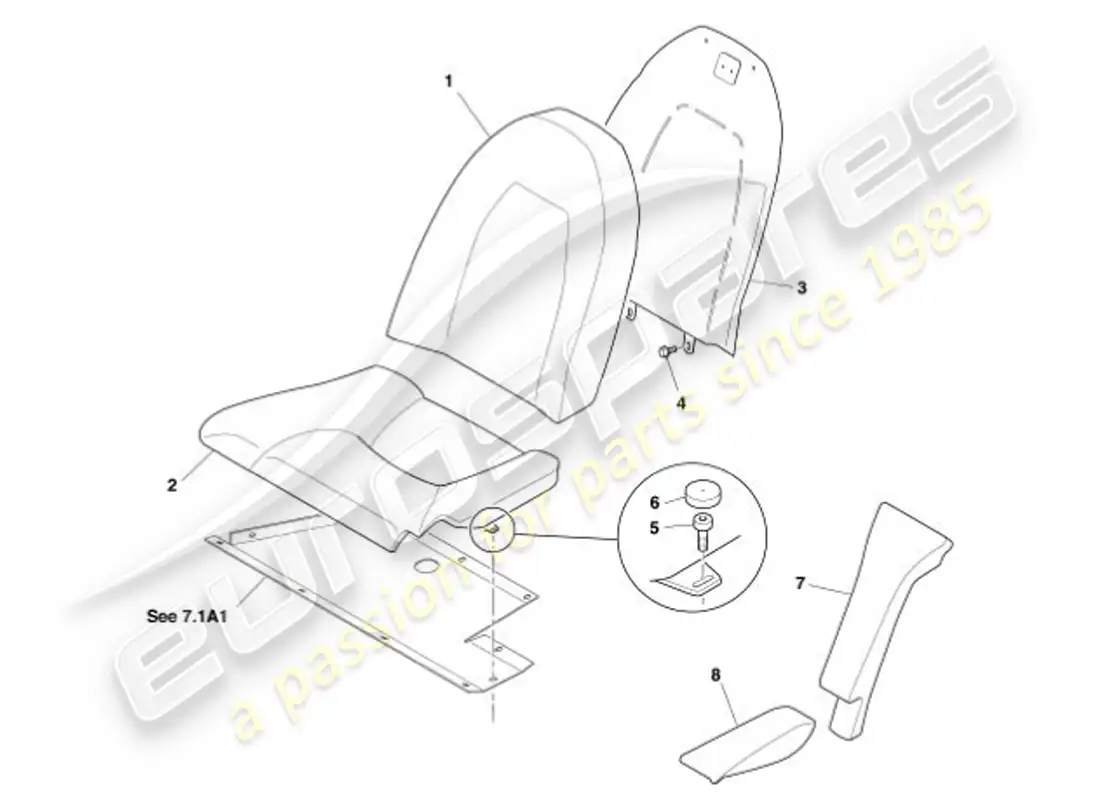 aston martin vanquish (2001) rear seats parts diagram