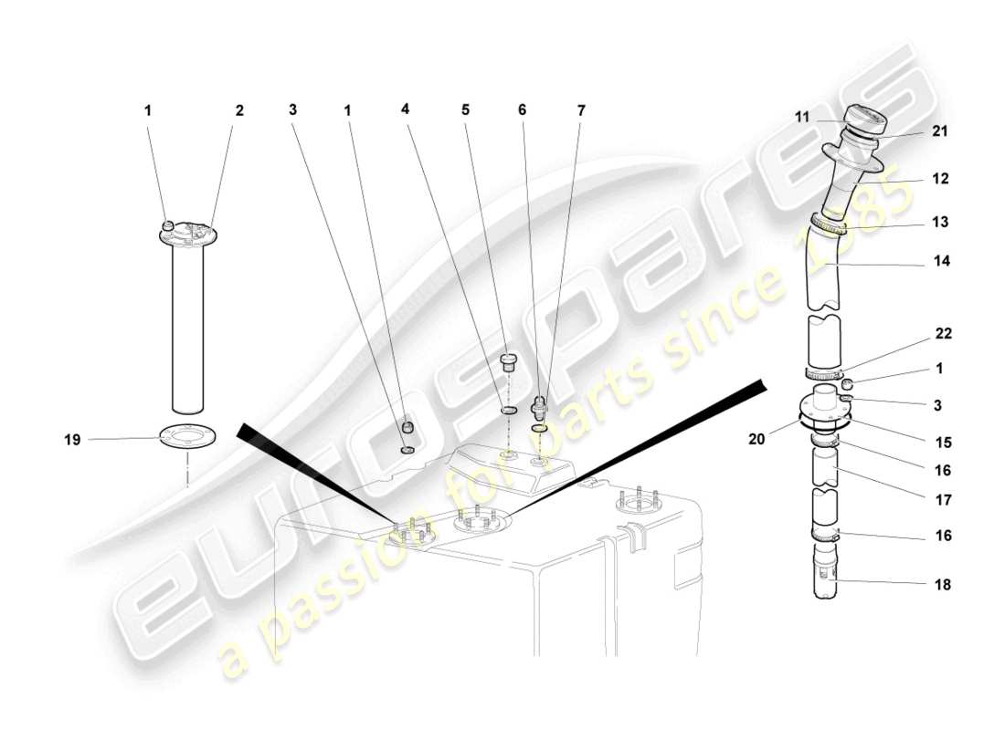 lamborghini murcielago coupe (2002) fuel filler pipe with attachments part diagram