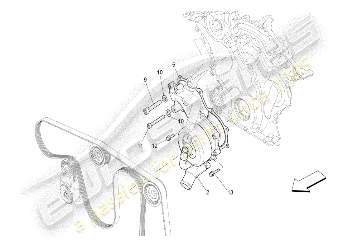 maserati ghibli (2019) cooling system: water pump parts diagram