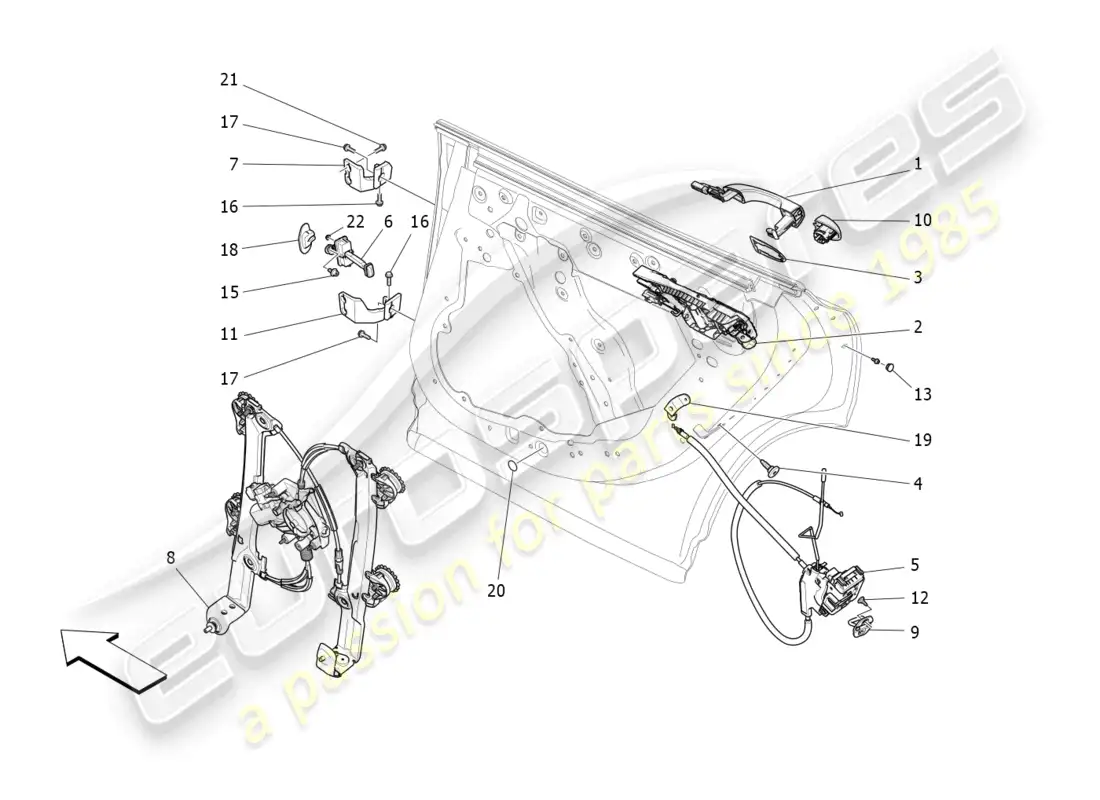 maserati levante (2020) rear doors: mechanisms parts diagram